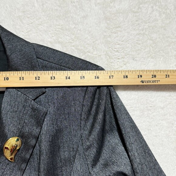 Anne Klein Blazer Coat Gray/Silver 2 Button 2 Pocket w/ Gold Pin Women's Size 14 - Picture 8 of 13